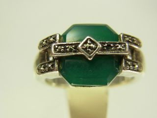 Schöner Art - Deco Markasit Grünachat Ring 925 Sterlingsilber Bild