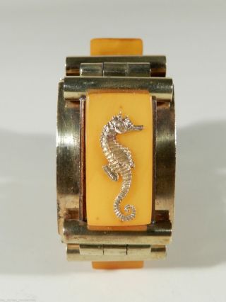 France Art Deco Galalith Messing Armband Mit Seepferdchen ° Design Jean Painleve Bild
