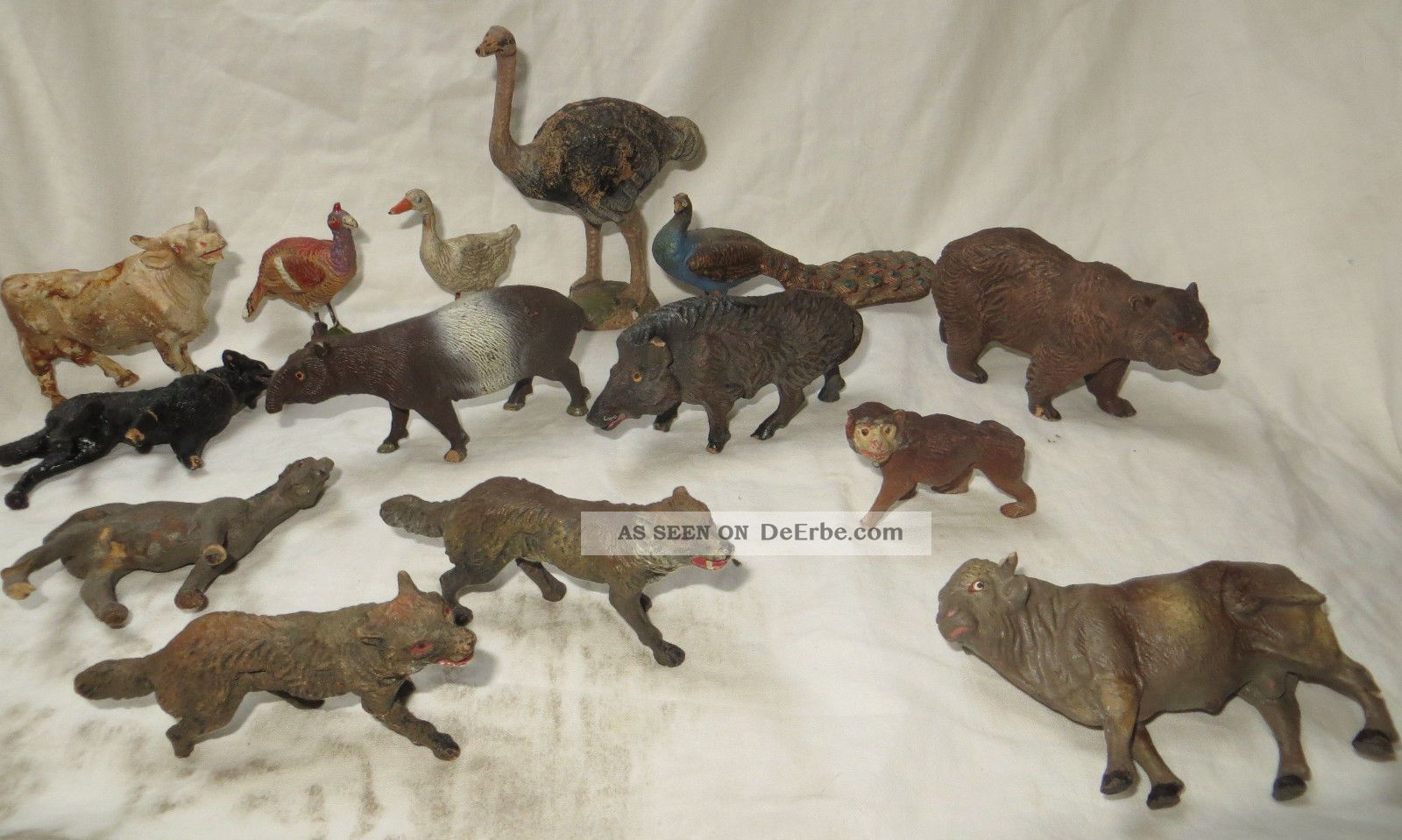 Dachbodenfund_14 Uralte Elastolin Tiere Masse_wolf_pfau_strauß_tapir_bär_affe Ua Elastolin & Lineol Bild