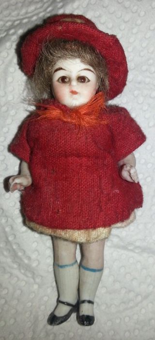 Ganzporzellan Puppe Antik,  Kleidung Glasaugen Gemalte Strümpfe - Schuhe Bild