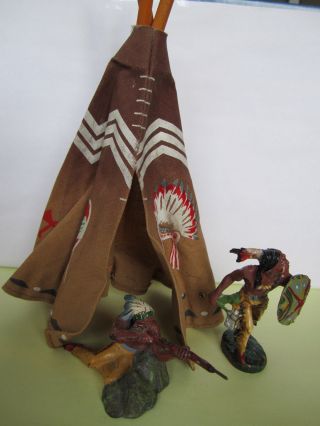 2 Elastolin Masse Indianer Mit Tipi,  Serie 7 Cm. Bild