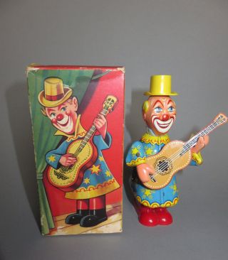 Blechspielzeug Clown Mit Gitarre Köhler Western Germany U.  1960 Orig.  Karton Bild