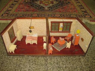 Sehr Alte Puppenstube Kinderzimmer Puppenmöbel Haus Wohnsimmer Bild