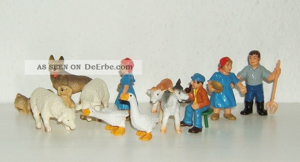 Bully 12 Figuren Bauernhof 80er Jahre - RaritÄt Gefertigt nach 1945 Bild
