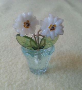 Blumenstand Glas Blumentopf 2 Blüten Puppenstube Antik Margerite Um 1920 Bild