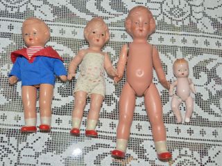 4 Alte Puppen Für Die Puppenstube - Ca.  50er -,  60er Jahre Bild