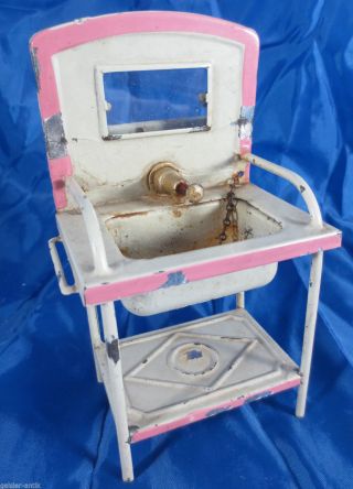 Seltener Blech - Waschtisch Waschbecken Spiegel Um 1900 Puppenstube Bild