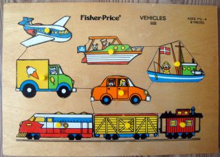 Vintage Fisher Price Holz Puzzle Fahrzeuge 1970er Made In Holland Bild