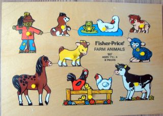 Vintage Fisher Price Holz Puzzle Animals 1970er Made In Holland Bild
