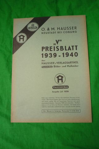 Antiker Hausser Elastolin Katalog / Preisblatt 1939 / 40 6 Seiten Bild