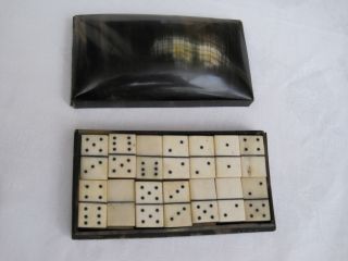 Altes Domino Spiel Horn Schachtel Und Steine Aus Horn Bild