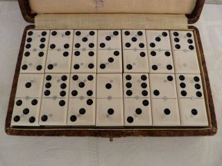 Uraltes Dominospiel Dominosteine Aus Bakelit Um 1930 Im Etui Schachtel Bild