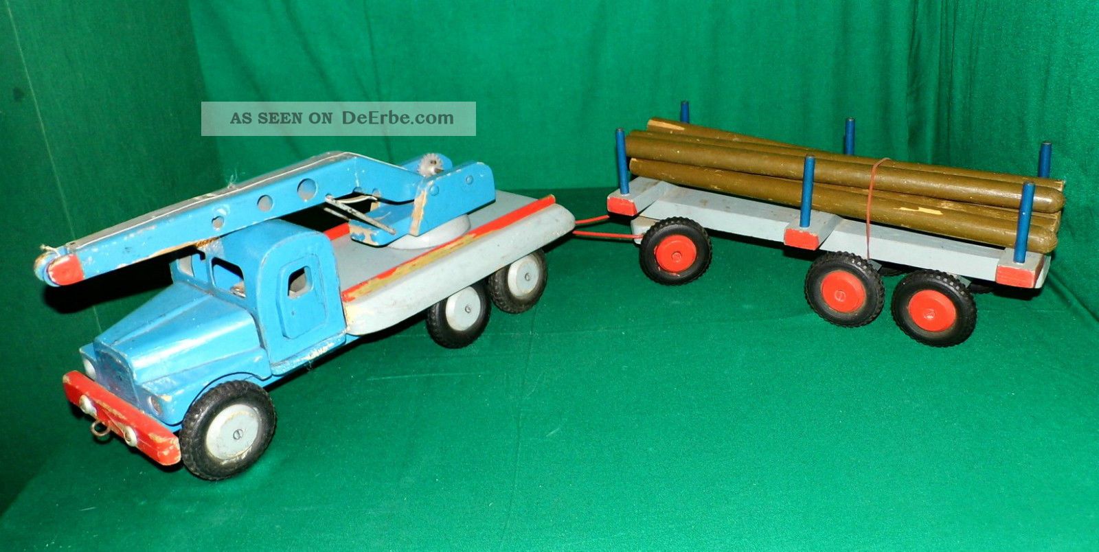 Lkw Kranauto Hänger Holzspielzeug Handarbeit Erzgebirge Ddr 1950 Holzspielzeug Bild