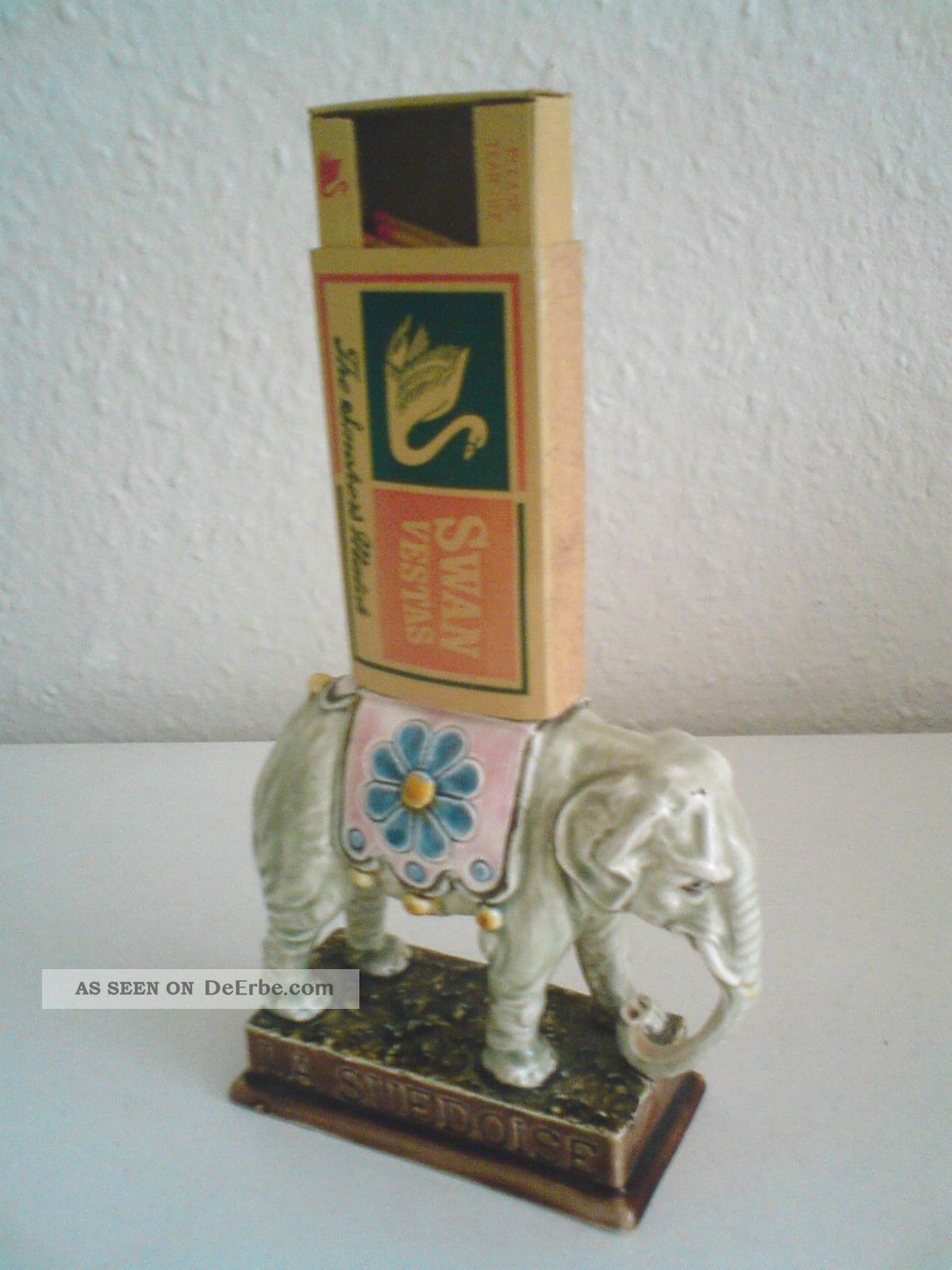 Antiker Streichholzhalter Zündholzhalter Streichholzspender Keramik La Suedoise 1890-1919, Jugendstil Bild