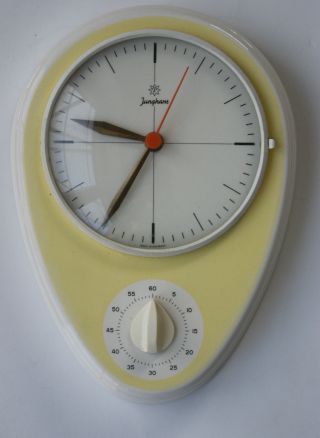 Design Küchen Uhr Mit Kurzzeitwecker Gelb Spiegelei Junghans - Max Bill 50er Ära Bild