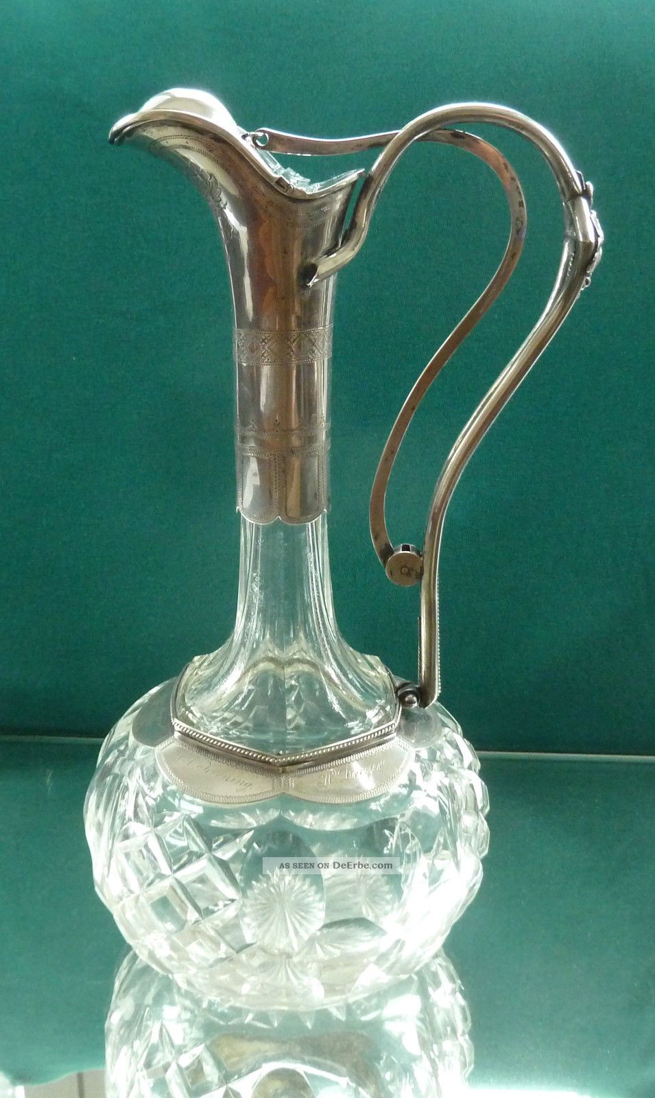 Schenkkanne Karaffe Carafe Weinkanne Massiv Silber Kristall 29 Cm H 1890-1919, Jugendstil Bild