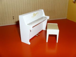 Lundby Puppenhausmöbel Klavier Mit Hocker Weiß 70er Jahre 