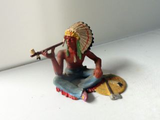 Elastolin Indianer Häupling Sitzend Mit Friedenspfeife Kunststofffigur Bild