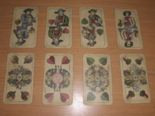 Altes Kartenspiel Spielkarten C.  L WÜst Frankfurt 36 StÜck Komplett Uralt Bild