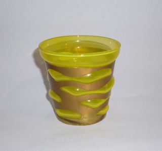 Kerzenglas Teelichthalter Votiv Gelbes Glas Durch Kupferblech Geblasen Ca.  1970 Bild