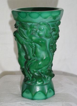 Jugendstil Malachitglas Vase Mit Putten Von Schlevogt Gablonz Böhmen Art Deco Bild