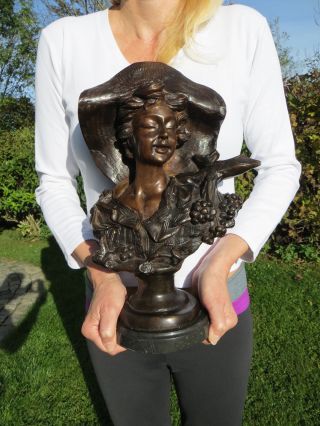 Büste Skulptur Mädchen Bronze Jugendstil Um 1920 - Signiert - 6,  3kg - Sehr Schön Bild