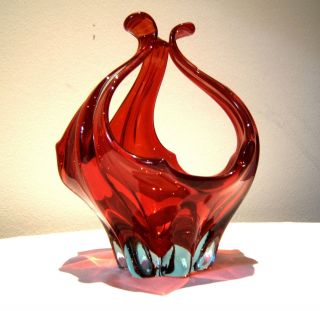 Murano Glas,  Konfektschale,  Tolles Design,  Rot,  1950er Jahre Rockabilly Bild