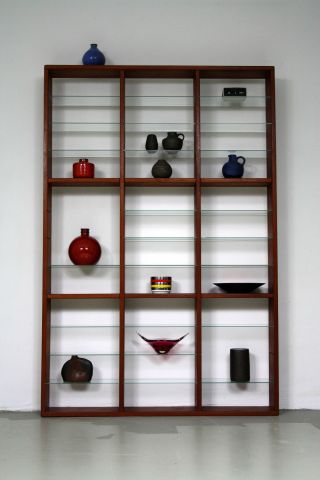 Teakwood Wall Shelf With Glass Shelves Seed Box Teak Regal Vitrine Denmark 60er Bild