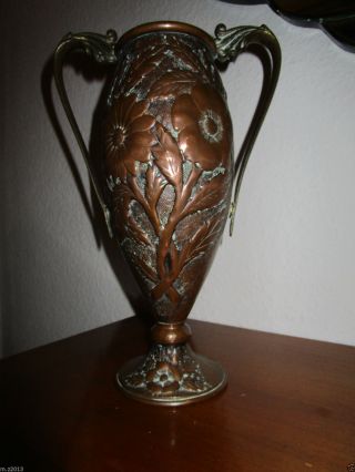Seltener Jugendstil Vase 32 Cm Hoch 1910 - 1920 Handarbeit Dicke Kupferarbeit Bild