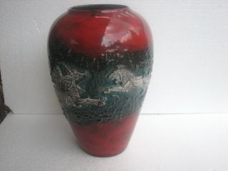 Roth Scheurich Keramik Bodenvase Relief Mit Jagdszene Vase Fat Lava Bild