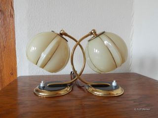 2 Nachttischlampen Nacht Tisch Leuchten Glas Messing Art Deco 30er Jahre Paar Bild
