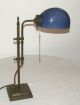 Messing Bronze Tischlampe Mit Blauem Glasschirm Jugendstil / Art Déco 1920-1949, Art Déco Bild 1