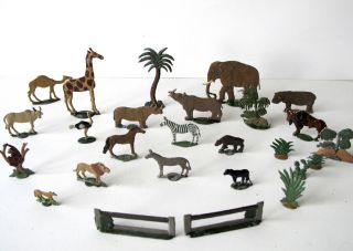Zinnfiguren - Zootiere,  27 Teile,  Bemalung,  Gr.  Elefant,  Giraffe U.  V.  M. Bild