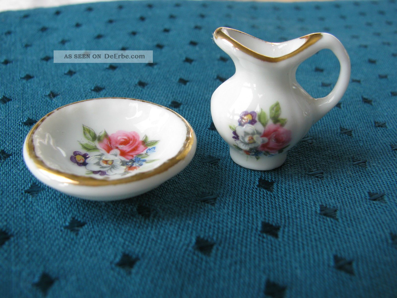 Reutter 2 Teile Waschschüssel Schüssel Krug Kanne Porzellan 1:12 Puppenstube Nostalgieware, nach 1970 Bild