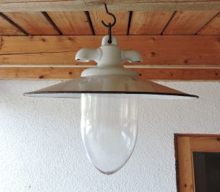 Alt Bauhaus Art Deco Lampe Deckenlampe Emailschirm Glaskolben Loft Industrie Bild