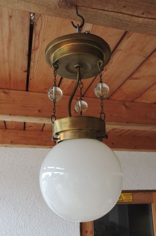 Alt Art Deco Lampe Deckenlampe Opalglas Kugel Fassung Mit Glaskugeln Messing Bild