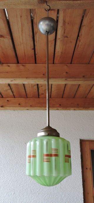 Alt Bauhaus Art Deco Lampe Deckenlampe Gerippter Glasschirm Bild