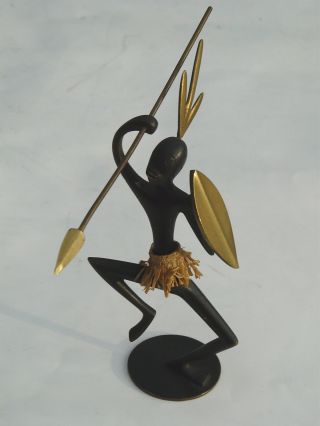 Hagenauer Wiener Bronze Gemarkt Whw: Afrikanischer Krieger Stehend. Bild