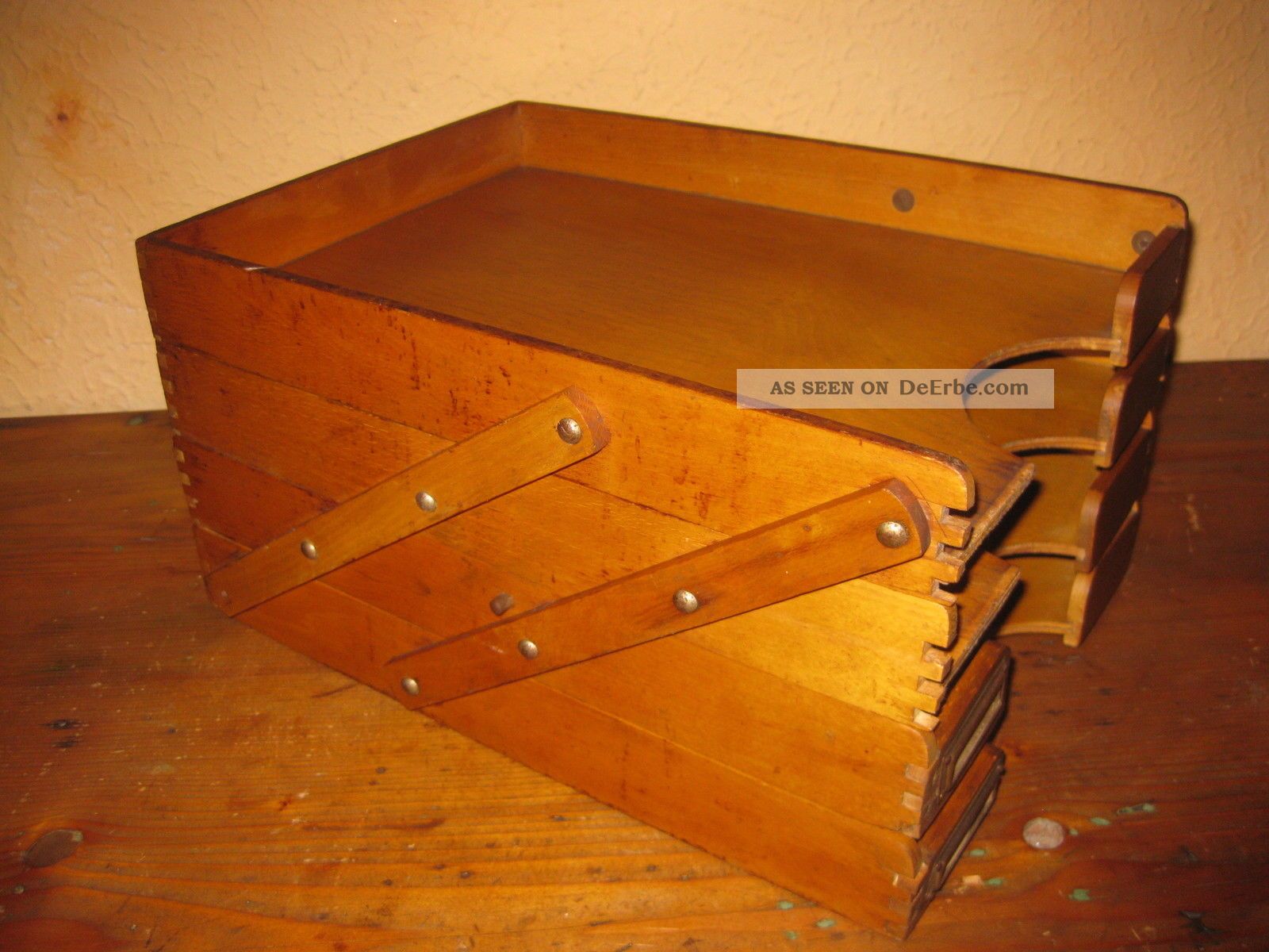 Alter Registerkasten Schreibtisch Papier Ablage Art Deco 4 Facher