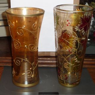 2 X Glas - Vase Vasen Herbst Verzierte Schöne Große Glasvasen Ca.  25 Hoch; Ø 10 Bild