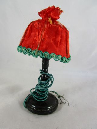 Lampe Stehlampe Gedrechselter Fuß Rot/grün Puppenstube Puppenhaus Um 1930/50 Bild