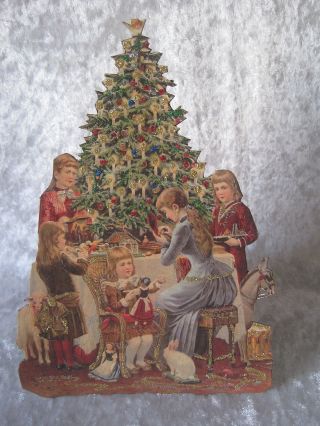 Alter Weihnachtsschmuck Pappaufsteller Weihnachten Kinder Geschenke Puppe Schaf Bild