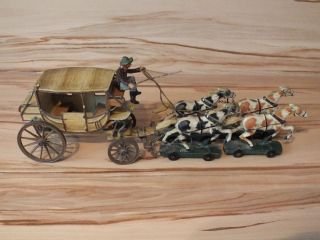 Postkutsche Elastolin Vierspänner Hauser Cowboys Indianer Spielzeug Bild