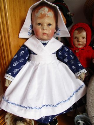 HollÄnderin Kleidung Für Katrinchen Kk - Puppe I/hampelchen Blau O.  Rot Bestickt Bild