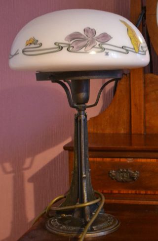 Tischlampe Jugendstil Leuchte Antik Schreibtischlampe Kuppel Blüten Messing Bild