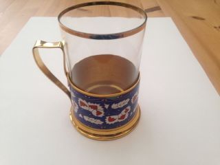 Alter Russischer Teeglashalter Mit Teeglas Emaille Kupfer Vergoldet Leningrad 4 Bild