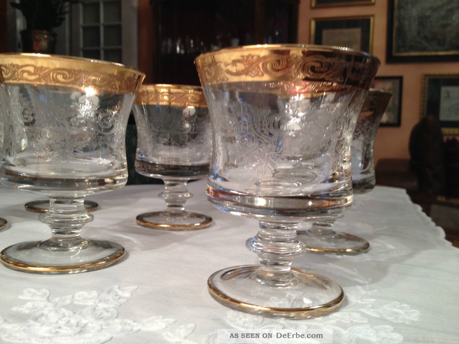 4 Weingläser Mit Goldrand – Bohemia Kristall, Langer Stiel & 470 Ml Fassungsvermögen | Elegantes Glaswaren-Set Für Weinproben & Feiern