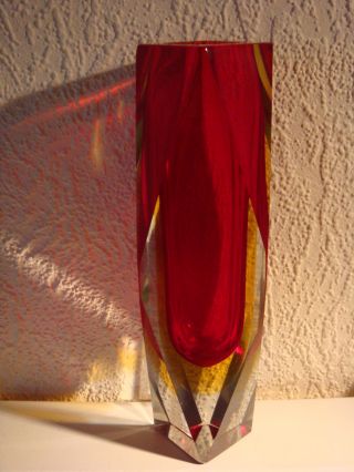 Murano Blockvase Facettenvase Seguso Empoli Sommerso 20,  5 Cm Vase Muranoglas Top Bild