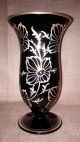 Rarität Art Deco Vase Silber Overlay Hyalithglas Schwarzglas Handgemalt Sammlerglas Bild 9