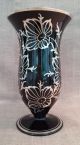 Rarität Art Deco Vase Silber Overlay Hyalithglas Schwarzglas Handgemalt Sammlerglas Bild 2